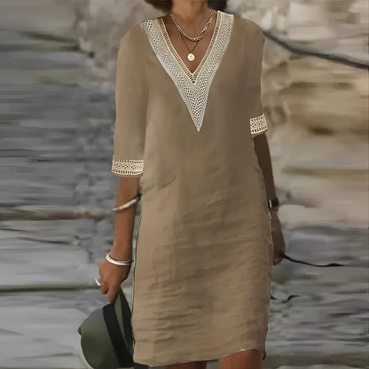 Womens Linen Summer Dress with Solid Color Design