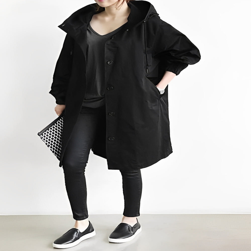 Long Trench Coat with Hood for Women