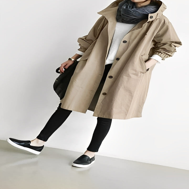 Long Trench Coat with Hood for Women