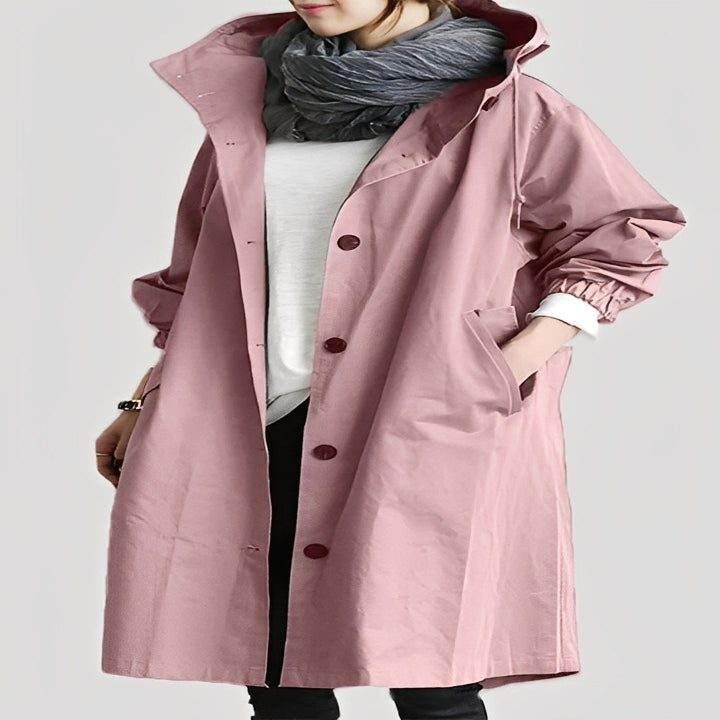 Long Trench Coat with Hood for Women