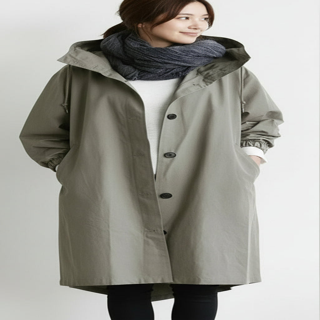 Long Trench Coat with Hood for Women