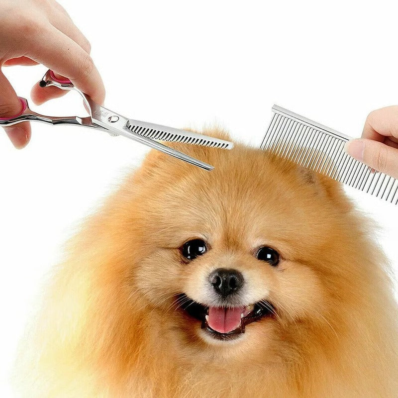 Dog Grooming Scissors Kit with 7 Inch Steel Blades and Rounded Safety Tips and Ergonomic Handles