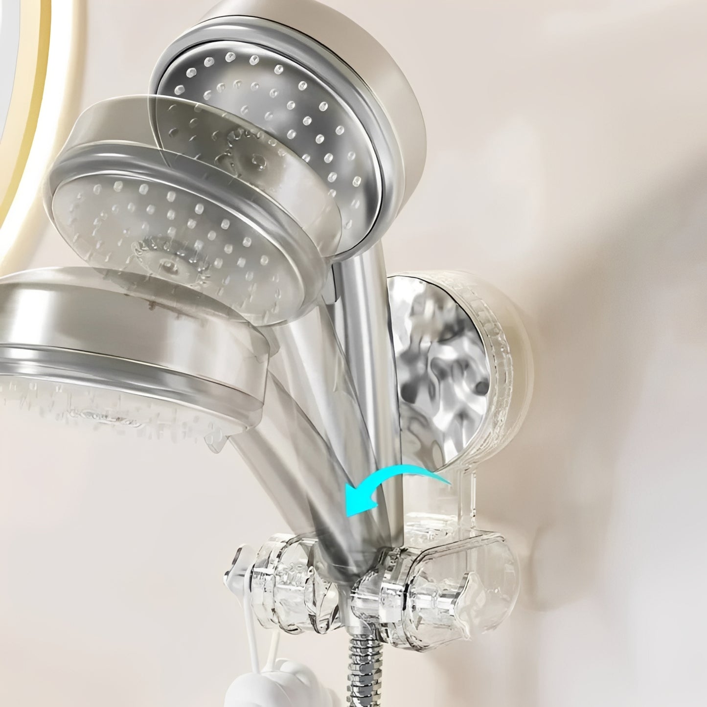 Movable Shower Head Holder with Suction Mount and Adjustable Angle