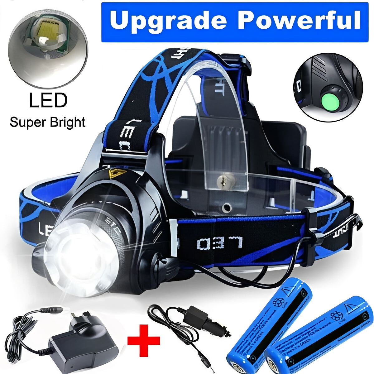 Rechargeable LED Head Torch with Adjustable Focus and Multiple Light Modes
