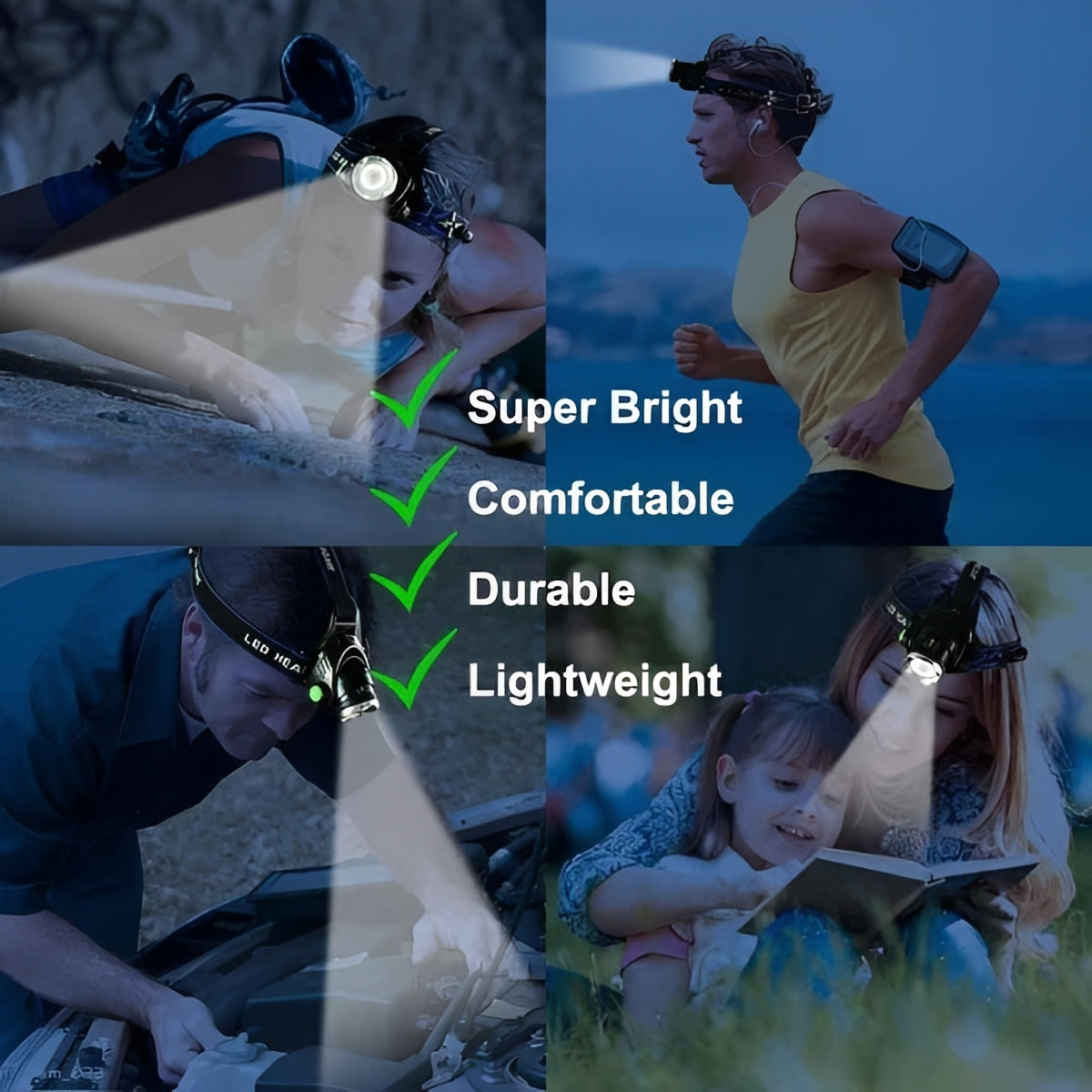 Rechargeable LED Head Torch with Adjustable Focus and Multiple Light Modes