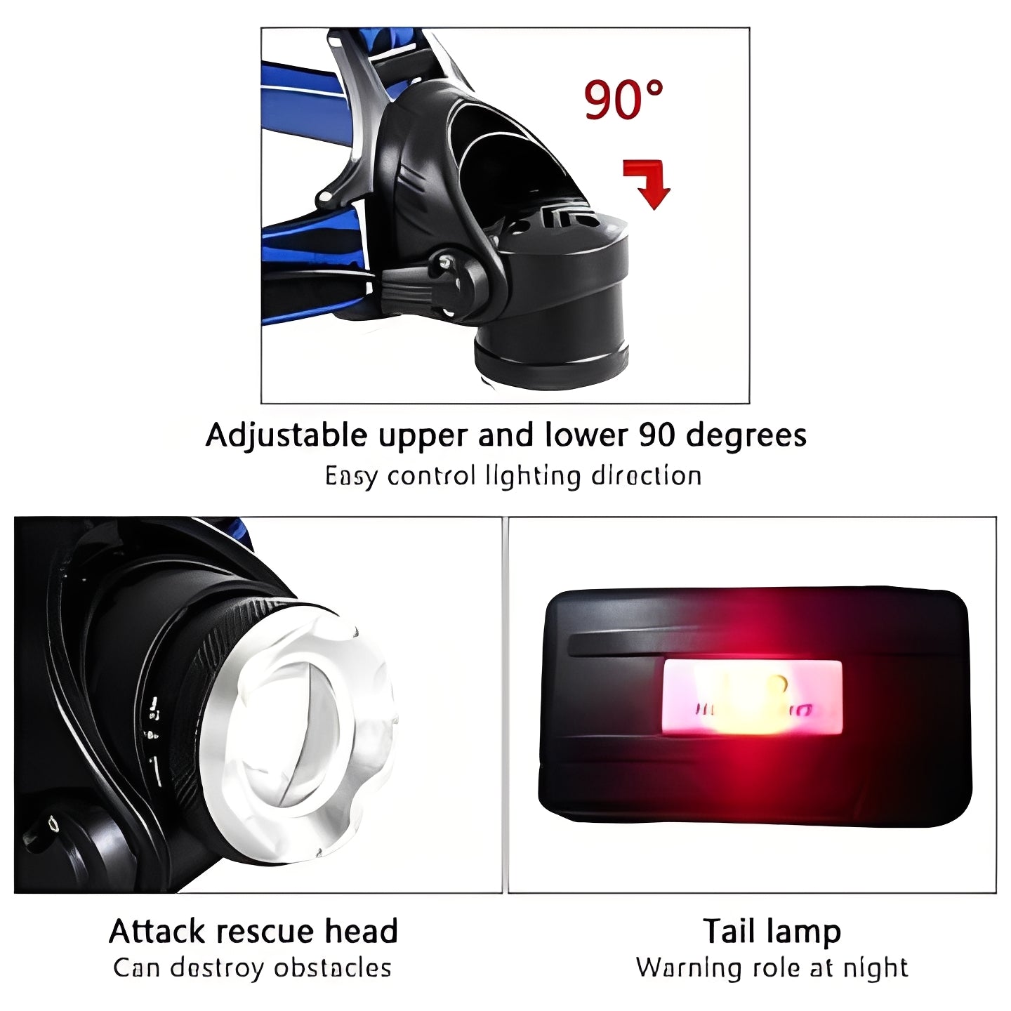 Rechargeable LED Head Torch with Adjustable Focus and Multiple Light Modes