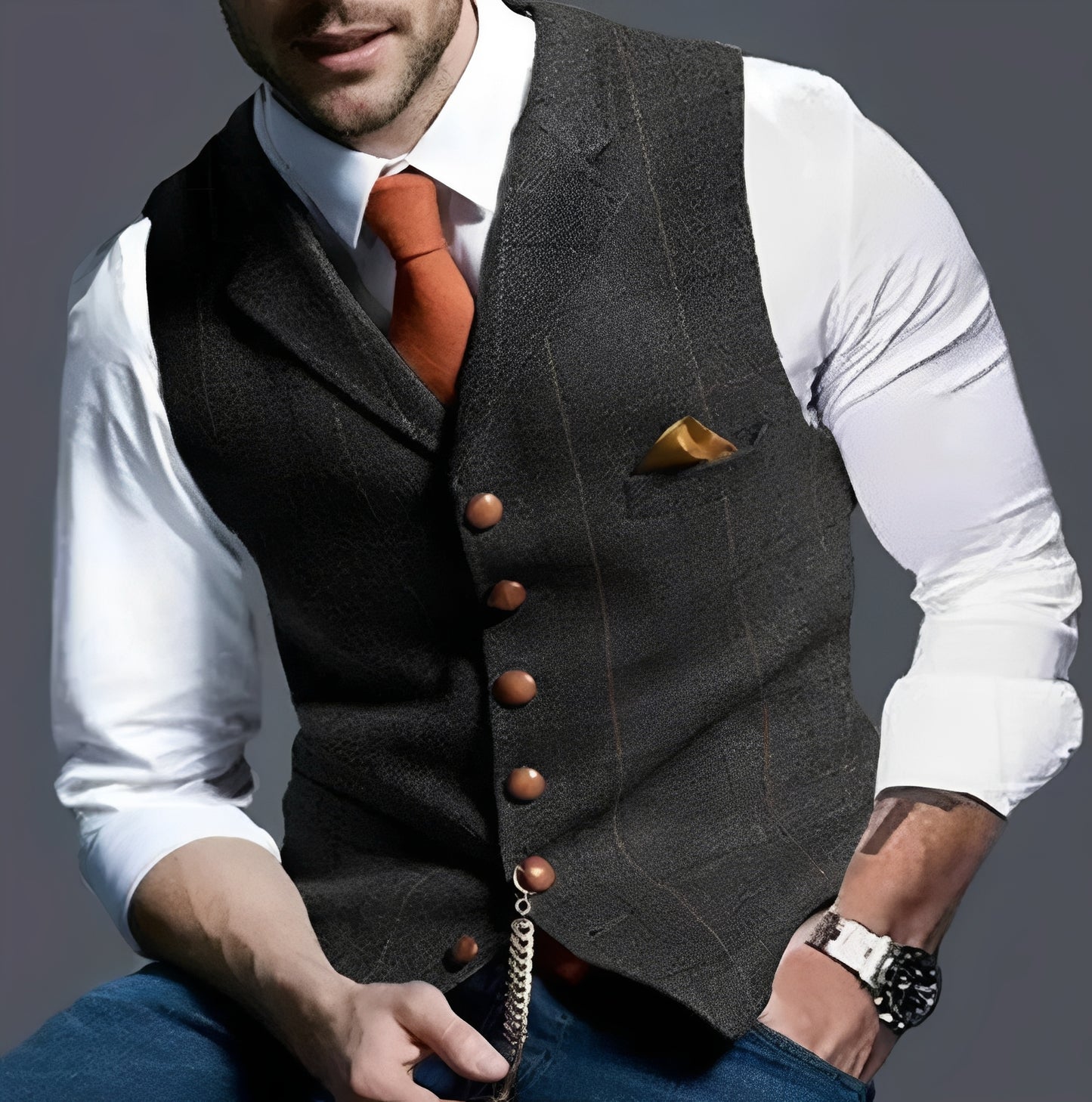 Waistcoat and Vintage Vest with Structured Cut