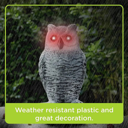 Owl Shaped Bird Deterrent Statue with Rotating Head and Light Features