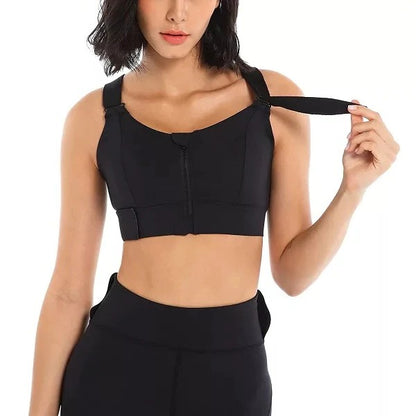 Front Zip Sports Bra with Adjustable Straps