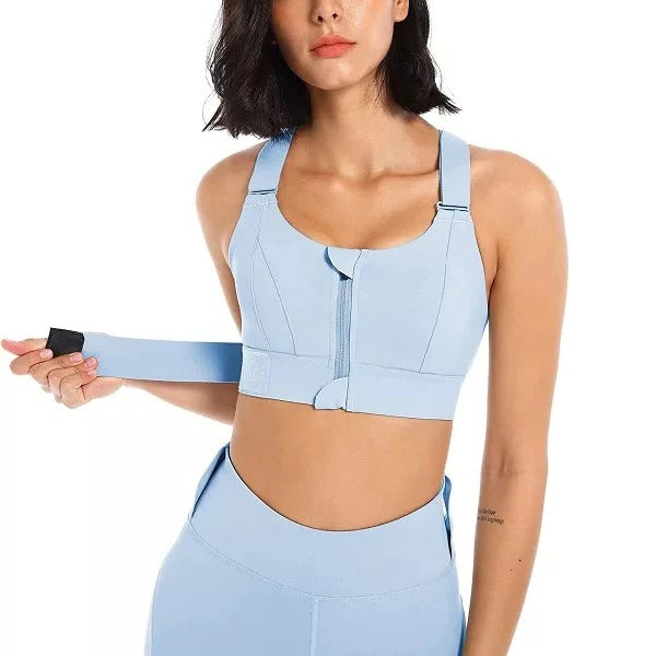Front Zip Sports Bra with Adjustable Straps