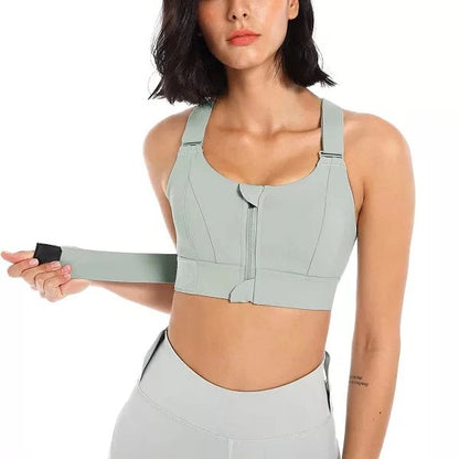 Front Zip Sports Bra with Adjustable Straps