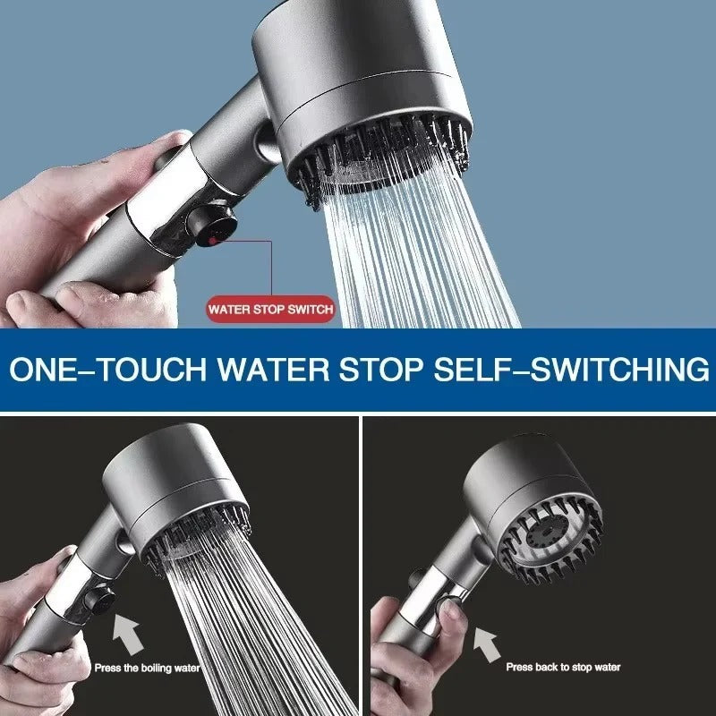 3 Mode Shower Head with Built In Filter and Massage Brush