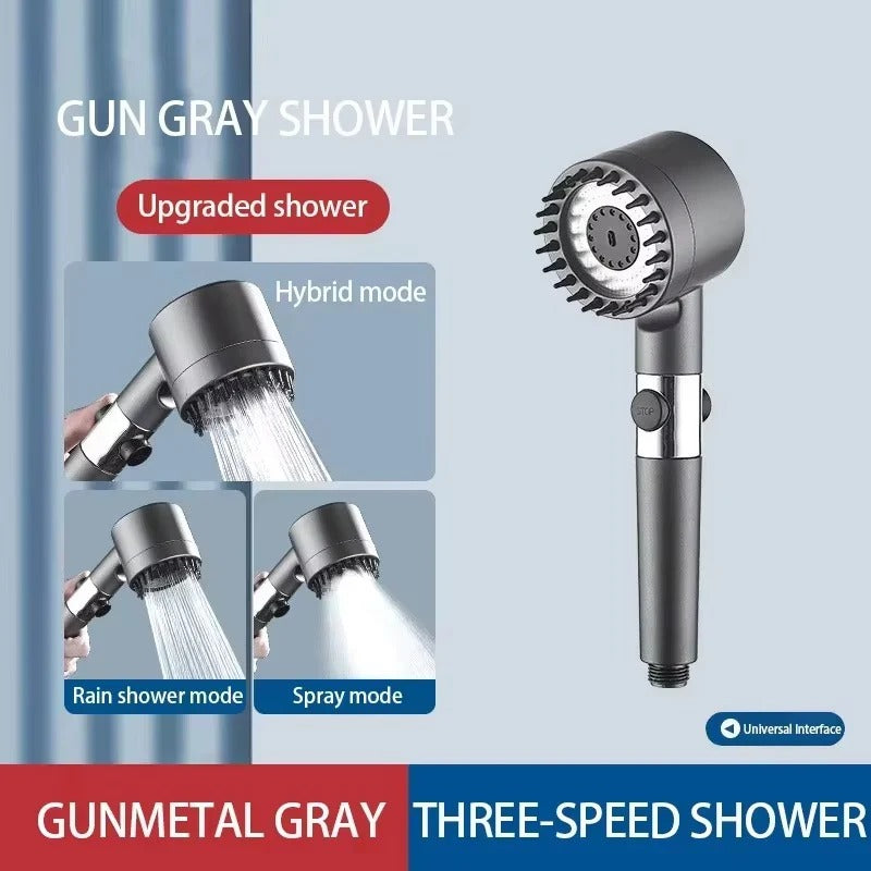 3 Mode Shower Head with Built In Filter and Massage Brush