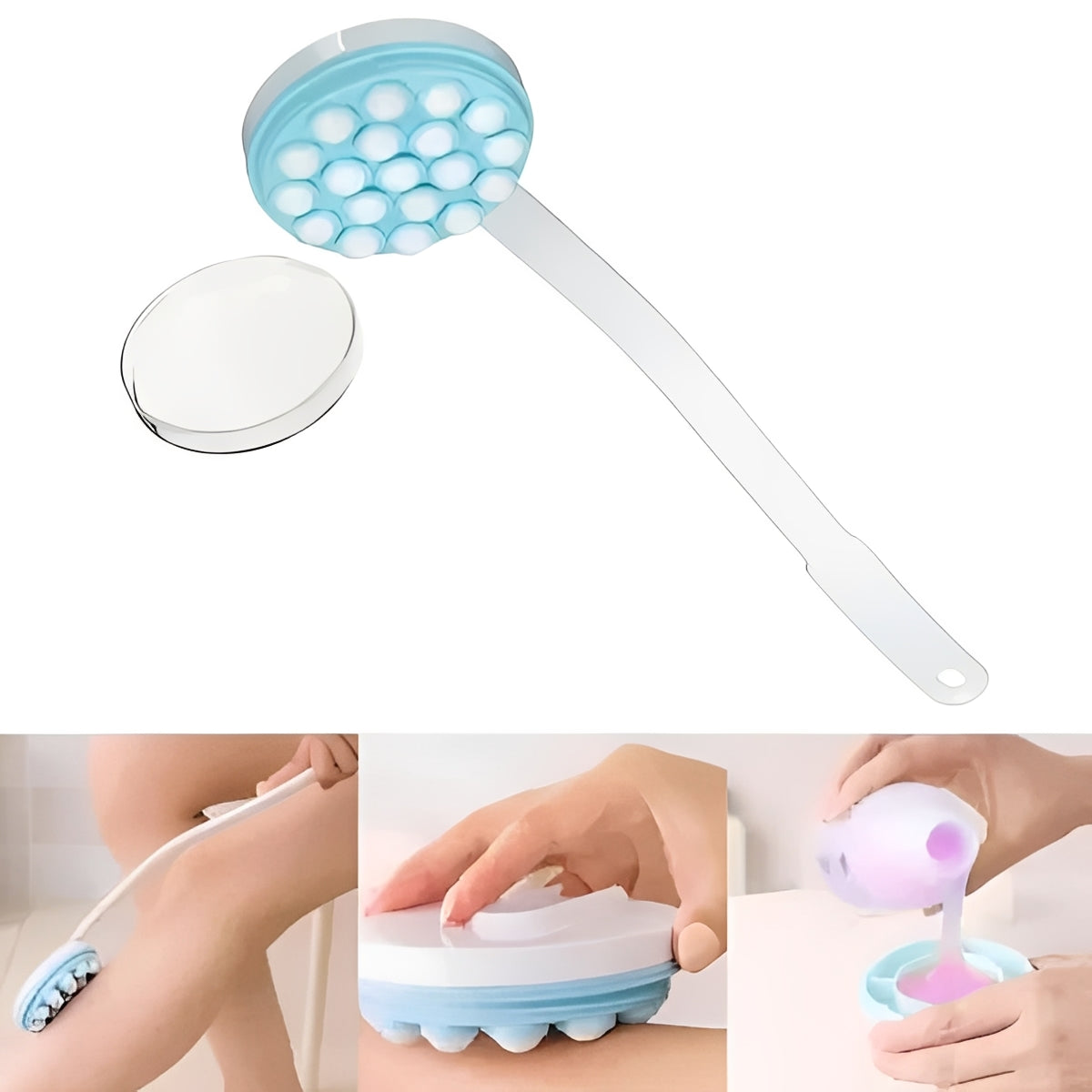 Long Handle Back Lotion Applicator with Roll On Massage Roller