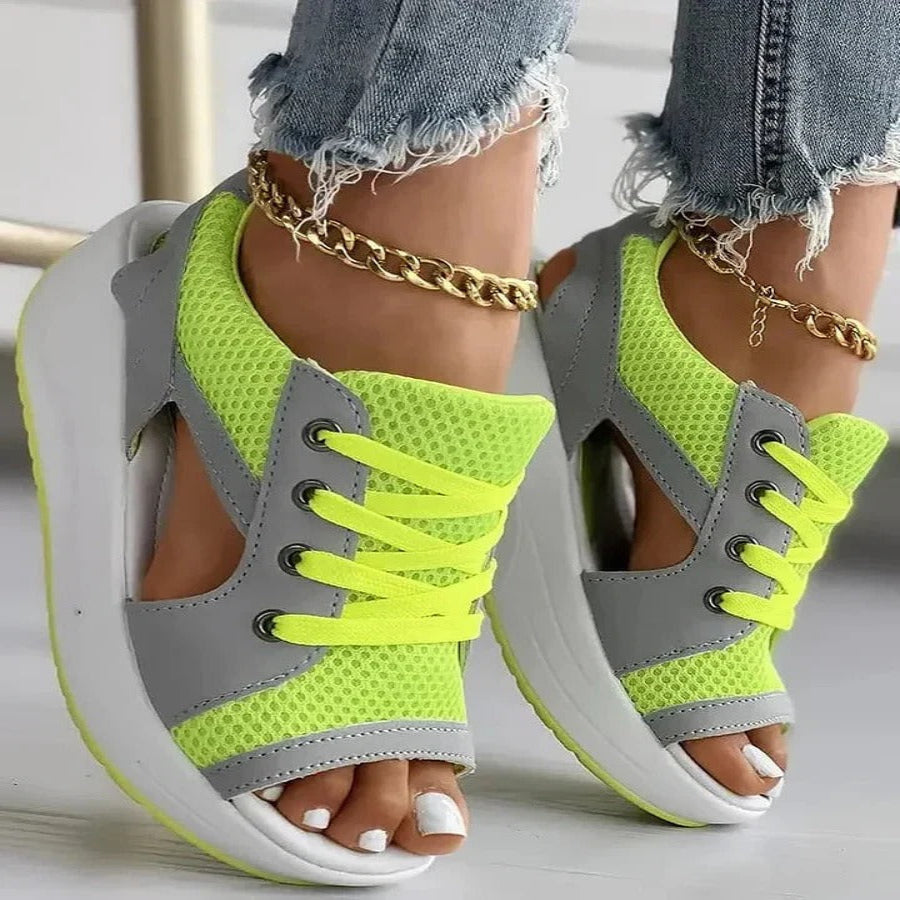 Lace Up Platform Sandals with Memory Foam Footbed and Cutout Style