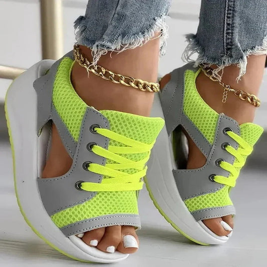 Lace Up Platform Sandals with Memory Foam Footbed and Cutout Style