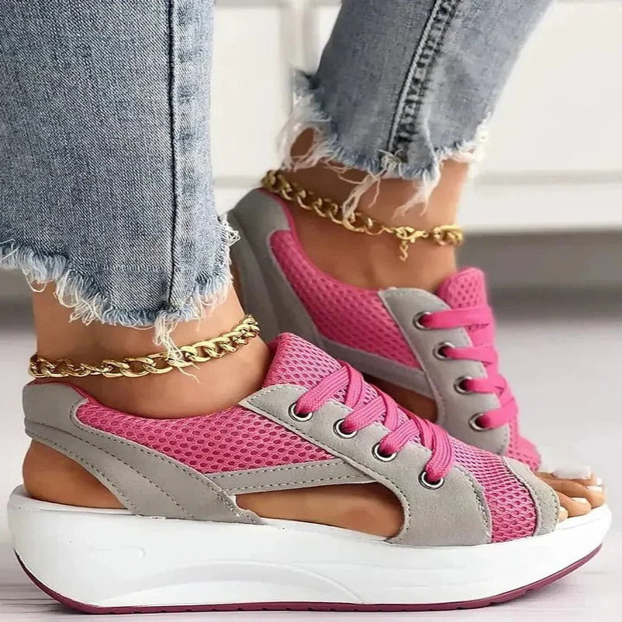 Lace Up Platform Sandals with Memory Foam Footbed and Cutout Style