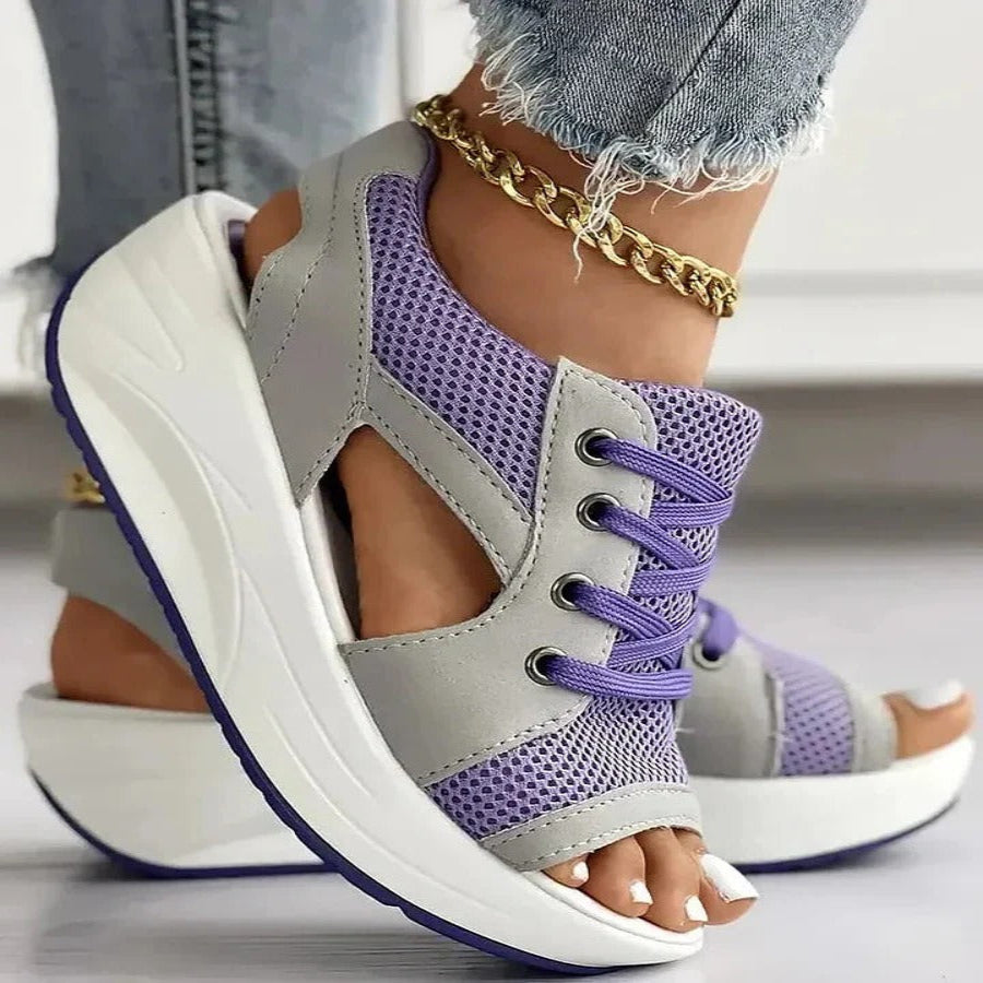 Lace Up Platform Sandals with Memory Foam Footbed and Cutout Style