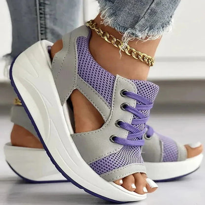 Lace Up Platform Sandals with Memory Foam Footbed and Cutout Style