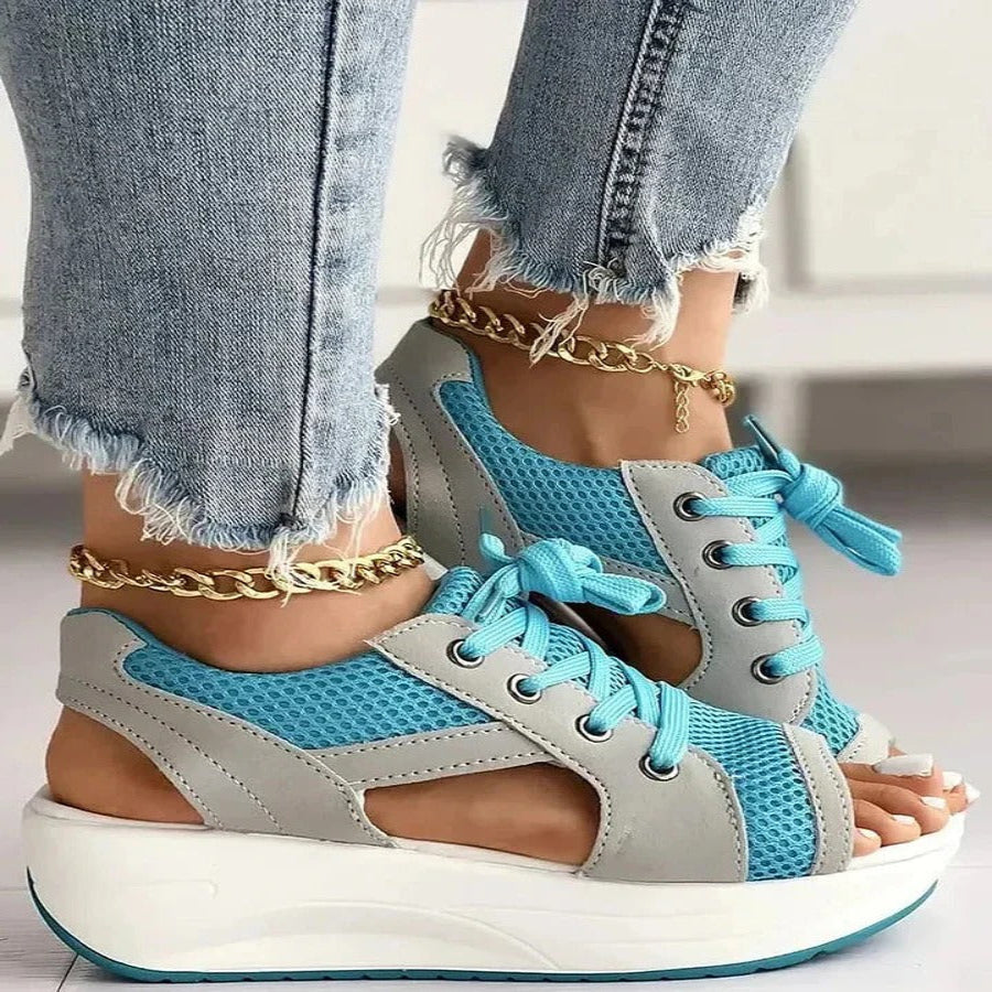 Lace Up Platform Sandals with Memory Foam Footbed and Cutout Style