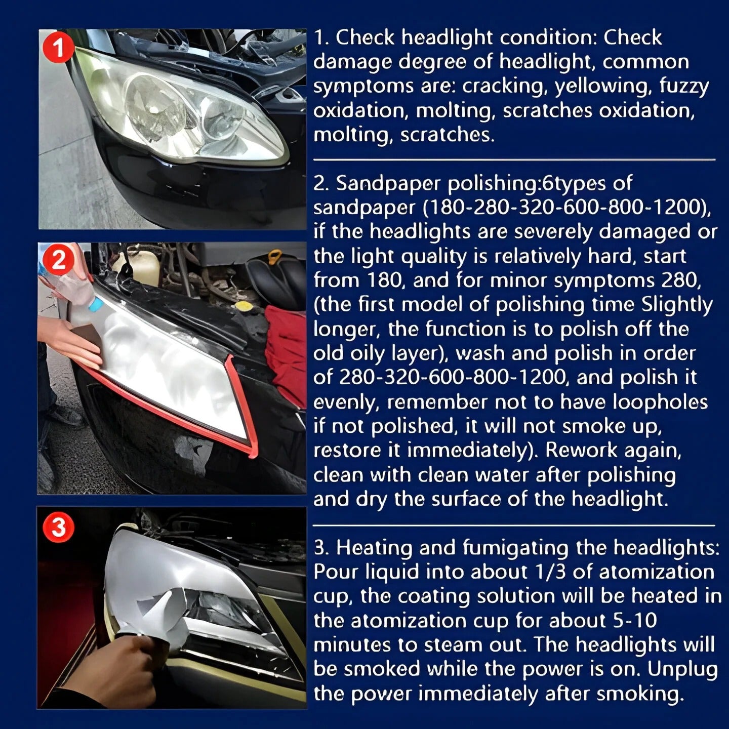 Headlight Lens Restoration Kit with Polishing Compound and Pads
