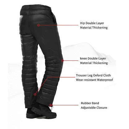 Thermal Goose Down Pants with Zipper for Outdoor Winter Activities