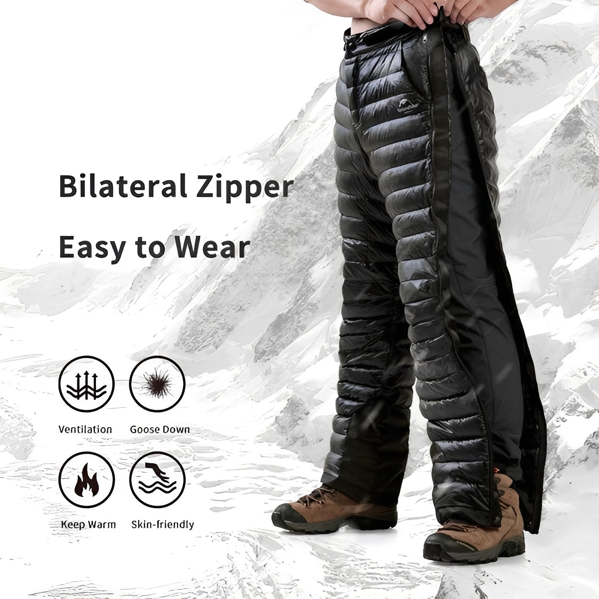 Thermal Goose Down Pants with Zipper for Outdoor Winter Activities