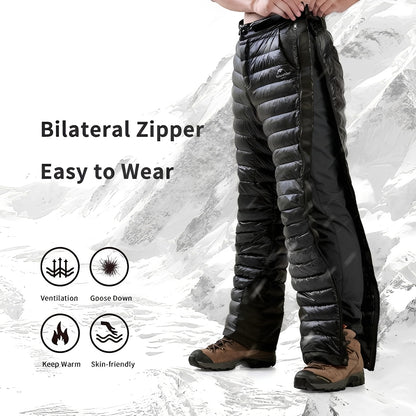 Thermal Goose Down Pants with Zipper for Outdoor Winter Activities