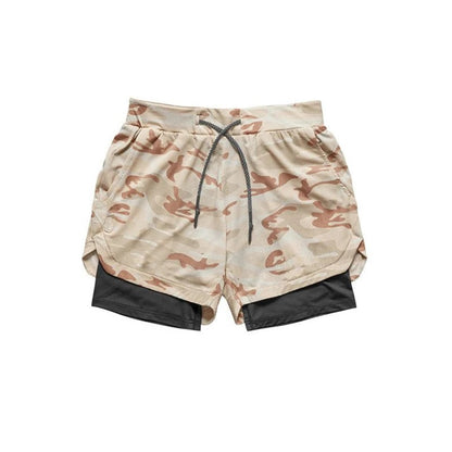 2 in 1 Camo Athletic Shorts with Inner Compression Layer for Men