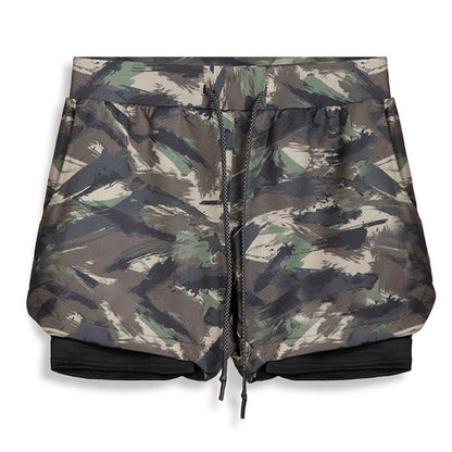 2 in 1 Camo Athletic Shorts with Inner Compression Layer for Men