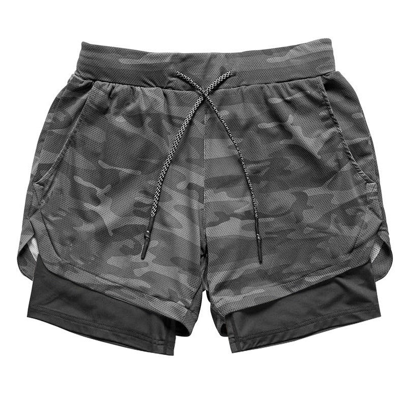 2 in 1 Camo Athletic Shorts with Inner Compression Layer for Men