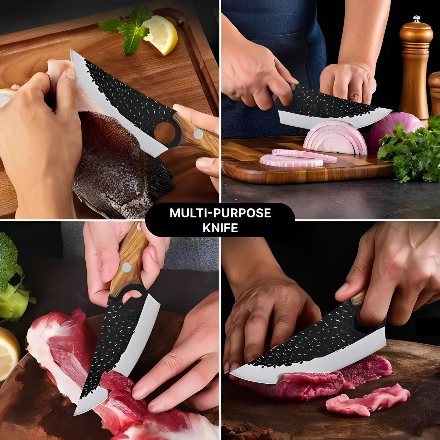 Steel Blade Kitchen Knife with Ergonomic Wooden Handle