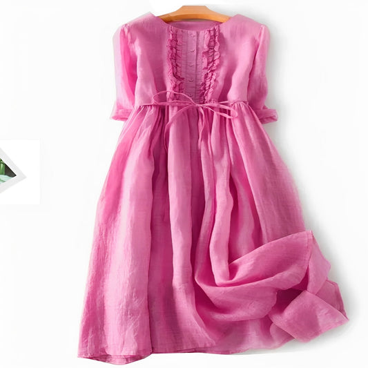 Cotton Linen Dress with Ruffle Detail for Women
