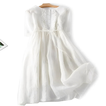 Cotton Linen Dress with Ruffle Detail for Women