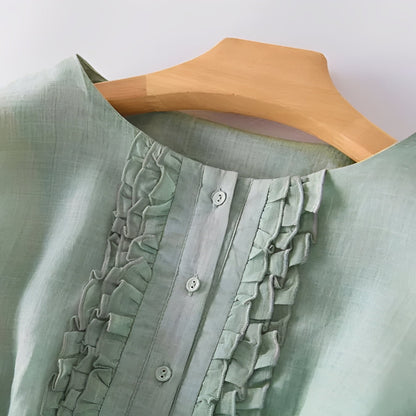 Cotton Linen Dress with Ruffle Detail for Women