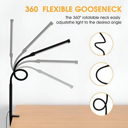 LED Clamp Desk Lamp with Flexible Gooseneck Arm