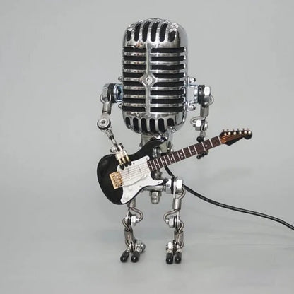 Vintage Robot Lamp with Metal Microphone and Guitar