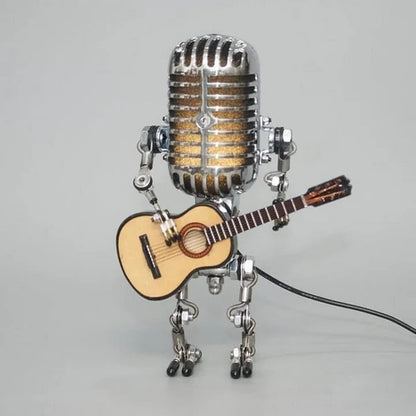 Vintage Robot Lamp with Metal Microphone and Guitar