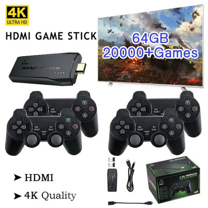 HDMI Game Console Stick with 64GB Storage and 2 Wireless Controllers