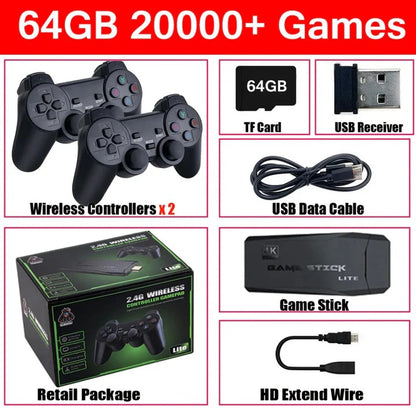 HDMI Game Console Stick with 64GB Storage and 2 Wireless Controllers