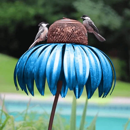 Metal Bird Feeder with Coneflower Design for Garden