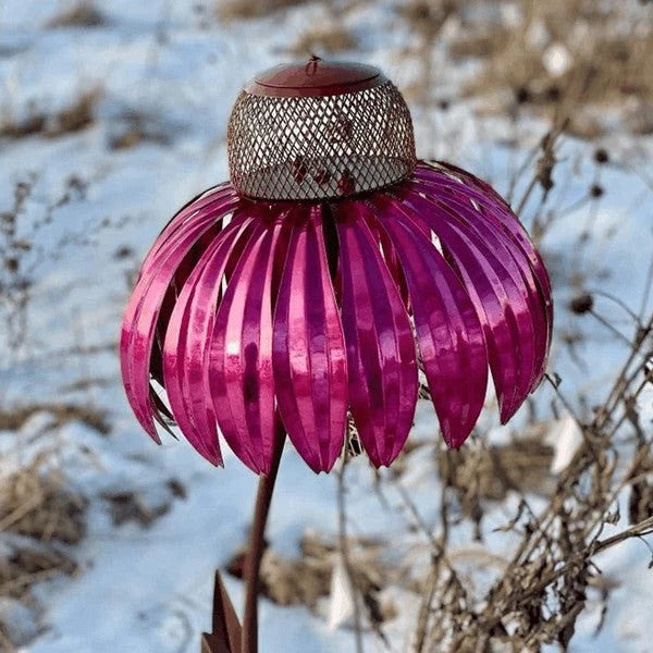 Metal Bird Feeder with Coneflower Design for Garden