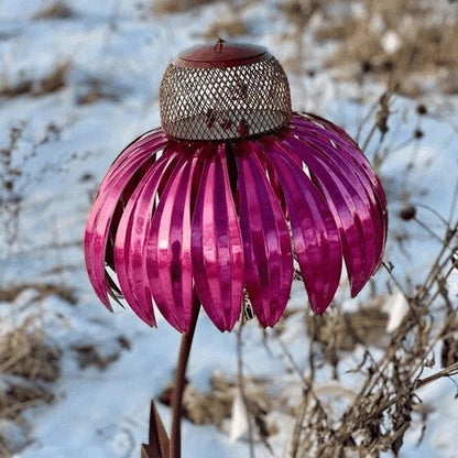 Metal Bird Feeder with Coneflower Design for Garden