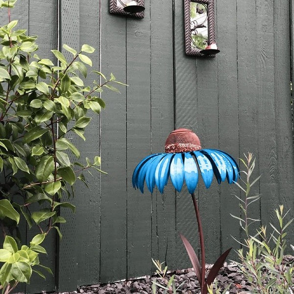 Metal Bird Feeder with Coneflower Design for Garden