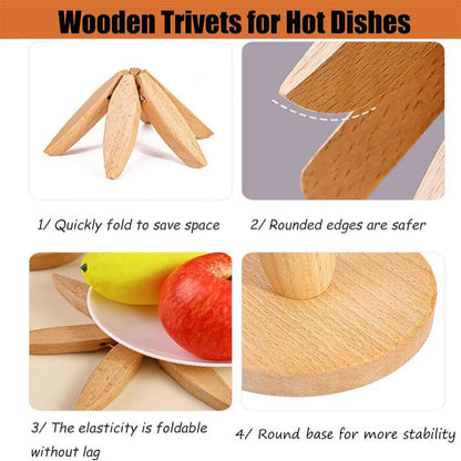Collapsible Wooden Trivets with Heat Resistant Surface