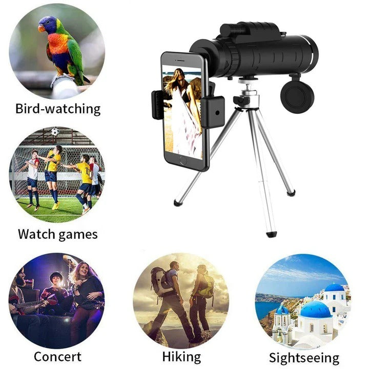 HD Monocular Telescope with Smartphone Mount and Tripod