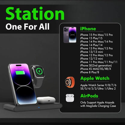 3-in-1 Wireless Charging Station for Phone Watch and Earbuds
