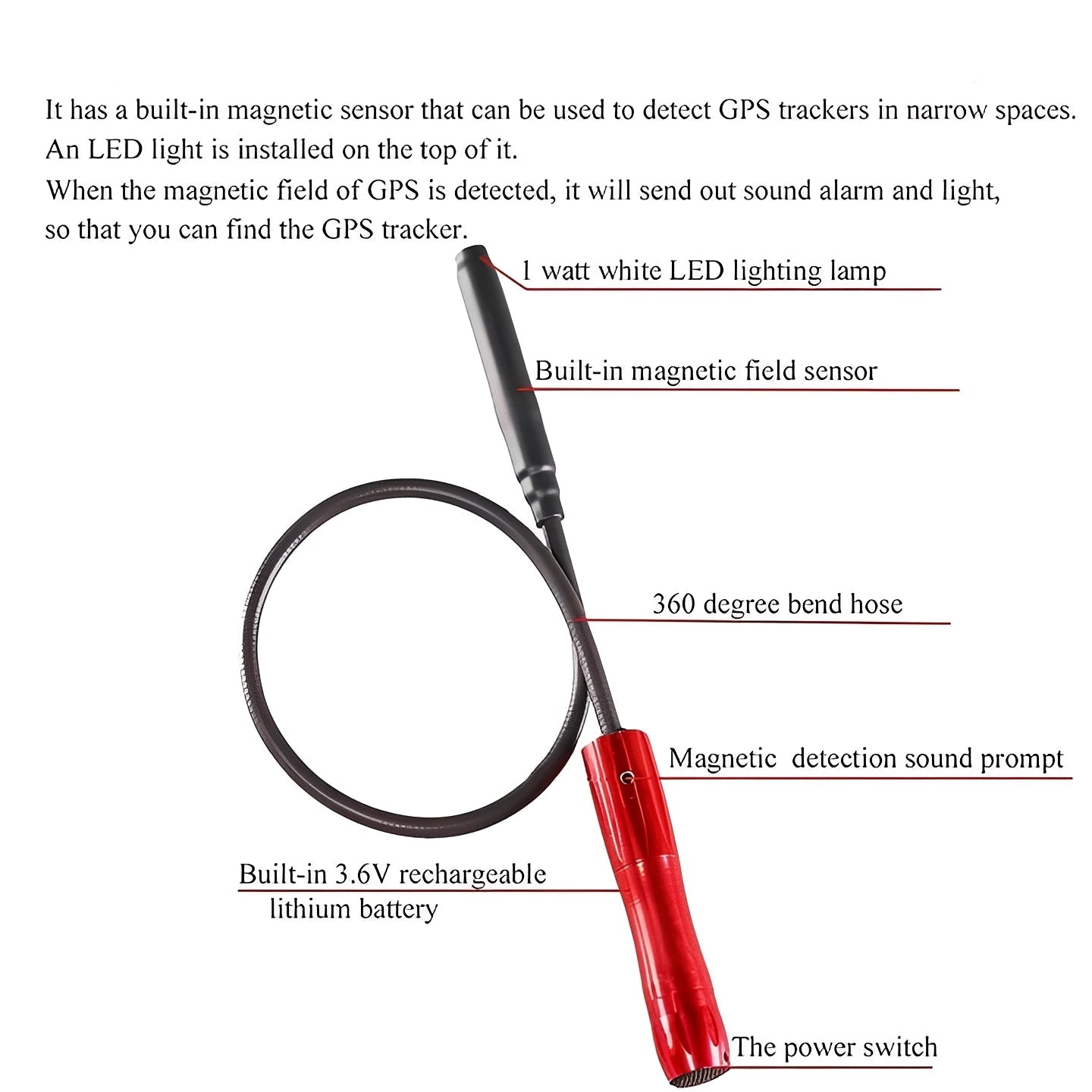 Portable RF Bug Detector with Sound, Light, and Vibration Alerts