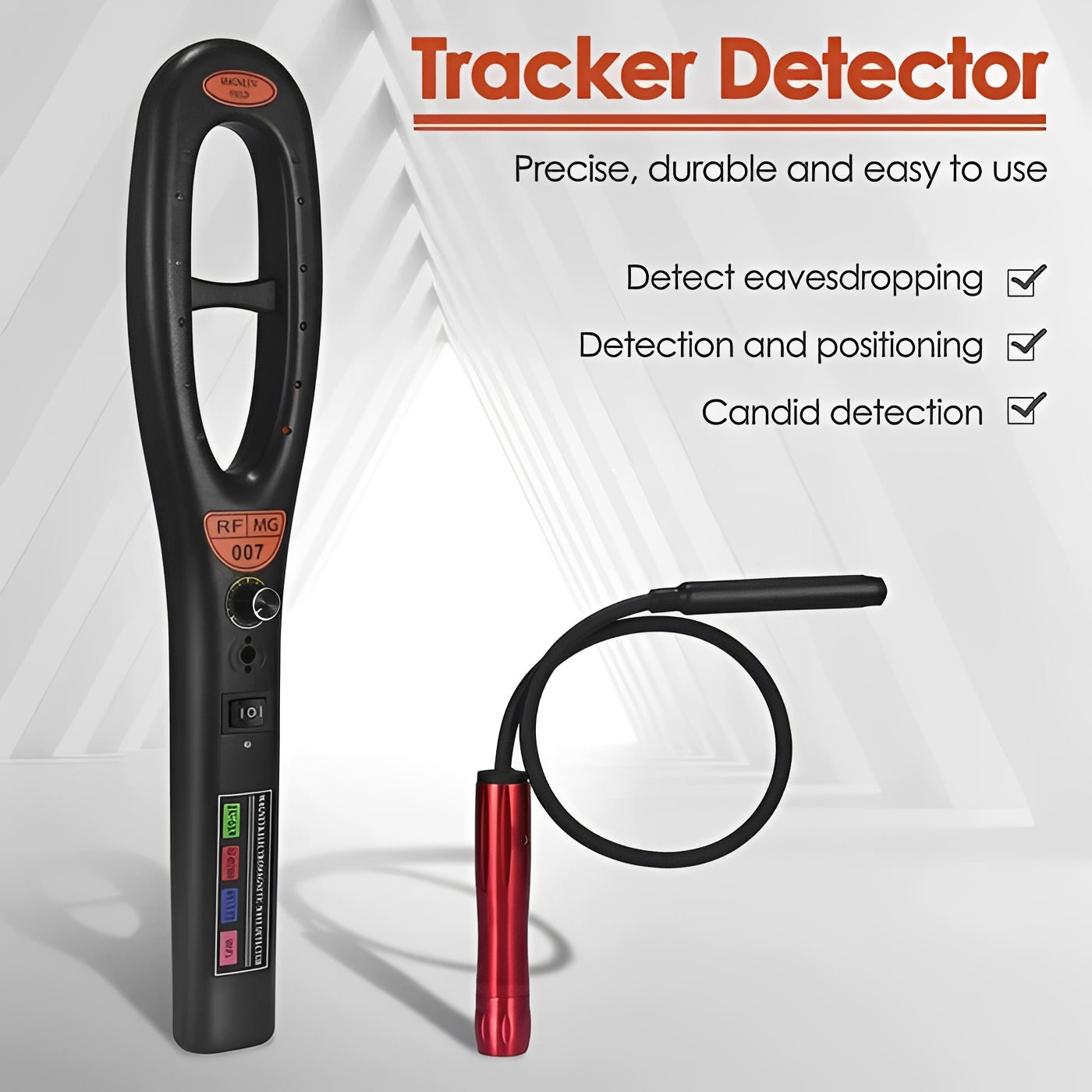 Portable RF Bug Detector with Sound, Light, and Vibration Alerts