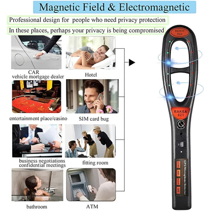 Portable RF Bug Detector with Sound, Light, and Vibration Alerts